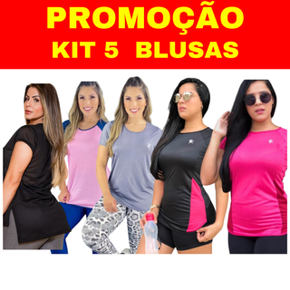Kit 5 Blusas Academia Feminina Premium Camisa Dry Fit Malha Leve Para Treinos Corrida Caminhada