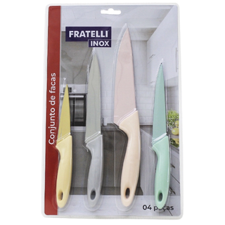 Jogo 4 facas de cozinha coloridas color Aço Inox - Fratelli