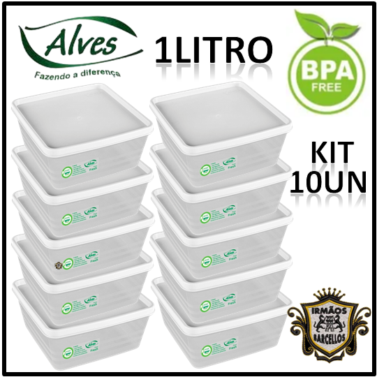 Kit 10 Pote Quadrado Multiuso 1 Litro Plástico Fresh Color - Potes De Plastico Marmita Utensílios De Cozinha Potinhos Alves