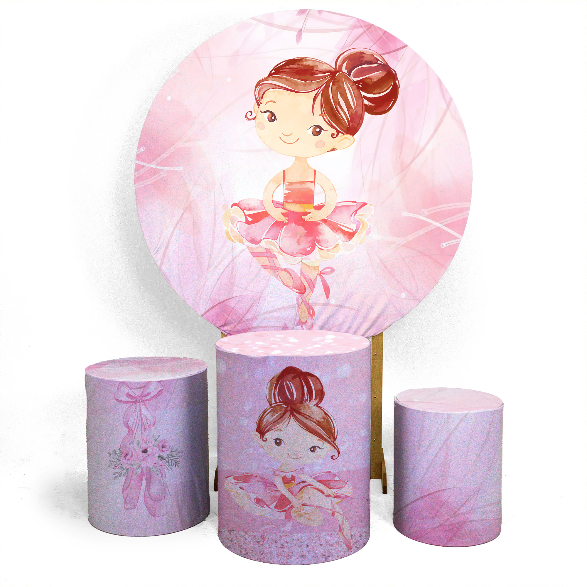 Kit Capa Painel 1,5 x 1,5 Trio Capa Cilindro Aniversário Veste Fácil Tema Bailarina em Oferta na Shopee