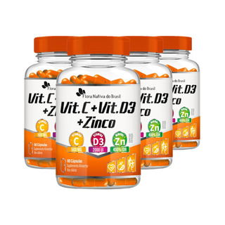 4x Vitamina C + Vitamina D3 + Zinco 60 Capsulas Flora Nativa em Oferta na Shopee