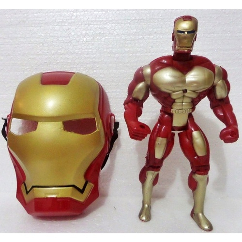 Kit Boneco + Mascara Homem de Ferro Super Heróis Vingadores Figura de Ação 22 cm Articulável Iron Man Avengers