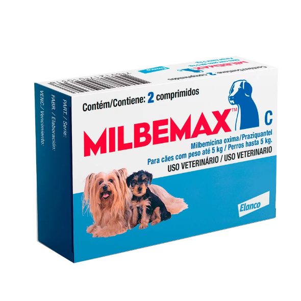 Vermífugo Milbemax C para Cães de até 5kg 2 Comprimidos Elanco