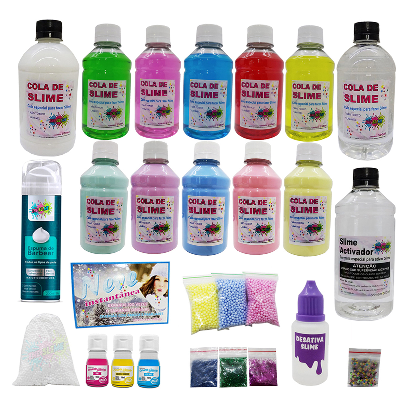 Kit Para Fazer Slime Cola Branca E Transparente E Coloridas Ine Slime em Oferta na Shopee