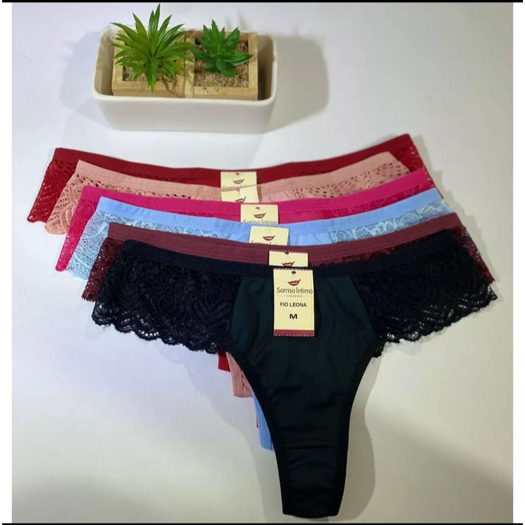 KIT C/5 CALCINHAS TANGA FIO DENTAL COM RENDA LATERAL IDEAL  REVENDA em Oferta na Shopee