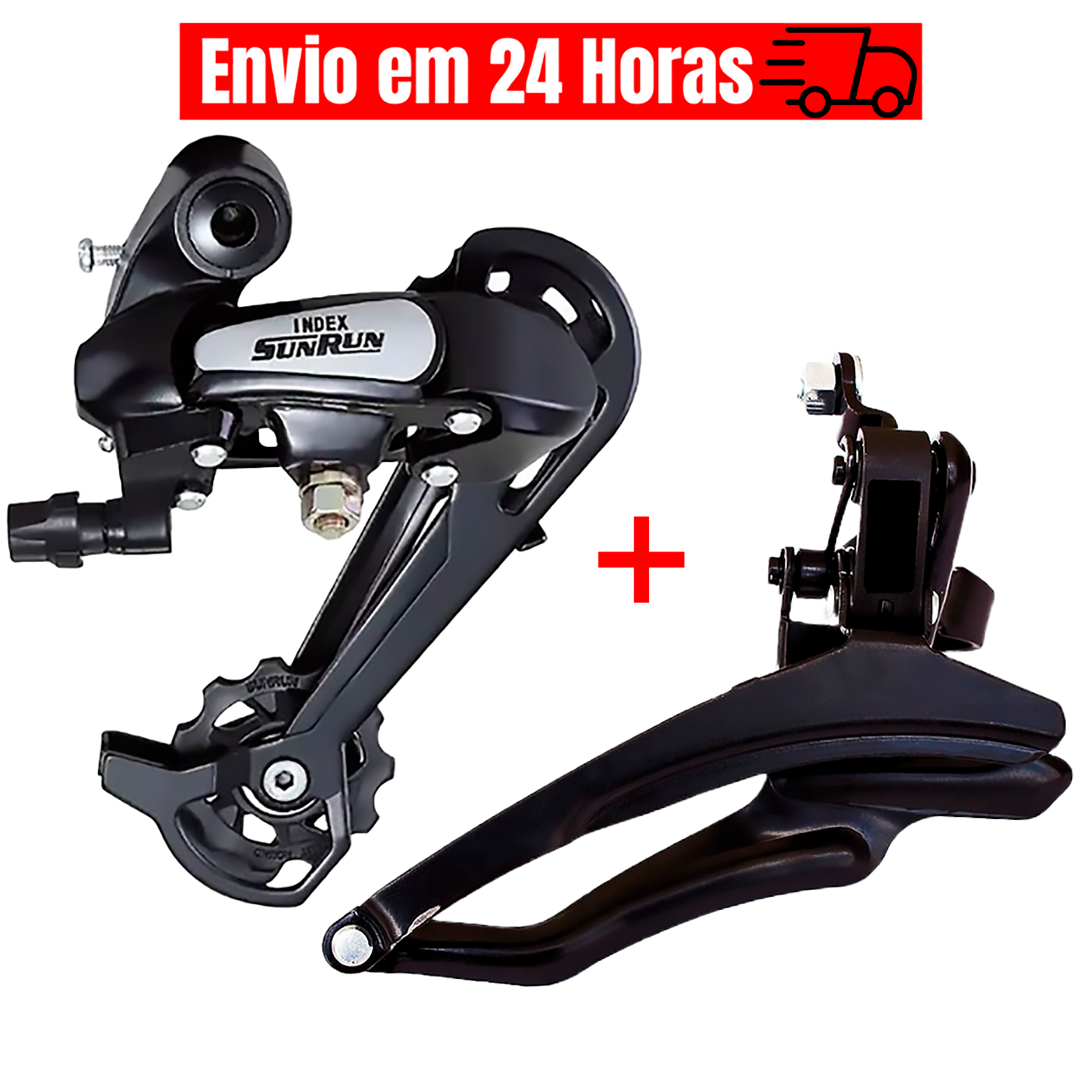 Câmbio Traseiro Sunrun 7v Tipo Shimano Bicicleta 21 Marchas Index + Cambio Dianteiro 3v Puxa Por Baixo Preto P/ Bike Mtb
