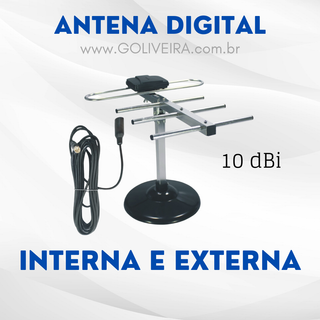 Antena TV Digital Interna e Externa MBTECH MB54147 8 a 10 Dbi Potência com 5 Metros cabo destacável em Oferta na Shopee