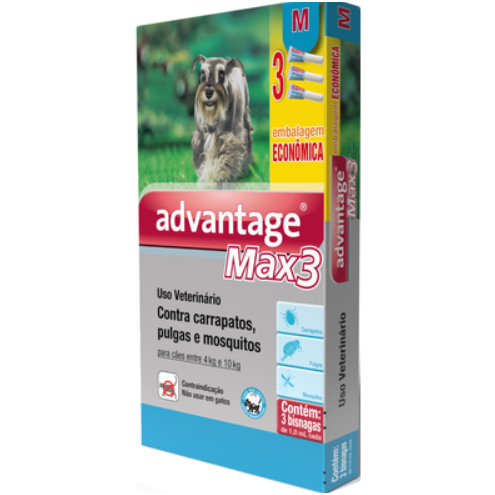 Advantage Max-3 Antipulgas para Cães de 4 a 10kg 3 Bisnagas de 1ml Elanco - Pets