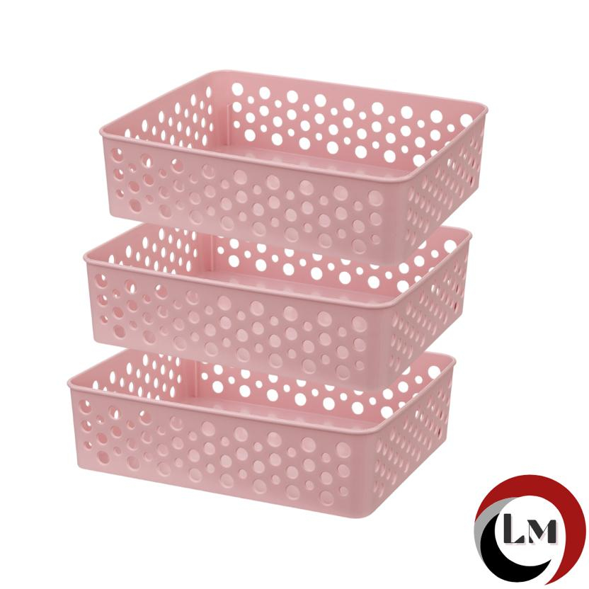 Kit 03 Cestos Organizador Multiuso M (24x19)  Ideal p/ Gavetas em Oferta na Shopee