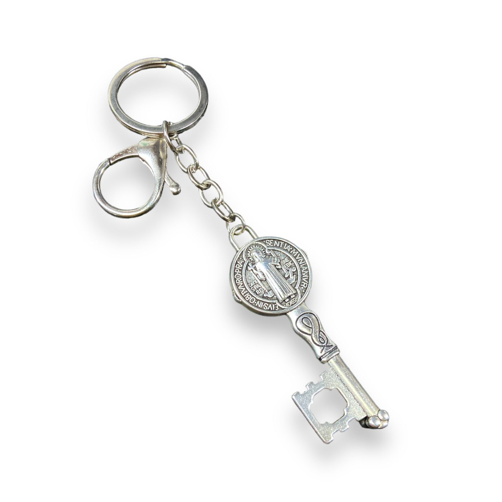 Chaveiro Mosquetão Chave Sagrada Medalha de São Bento Zamak