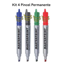 Kit 4 Pincel Marcador Permanente Recarregável Caneta com Diversas Cores Masterprint