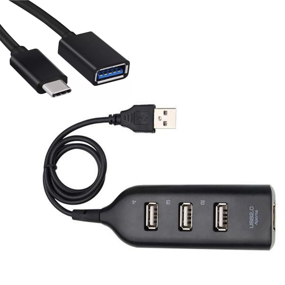 Mobilador Hub Usb 4 Portas + Otg Usb C Adaptador De Teclado Mouse Para Celular