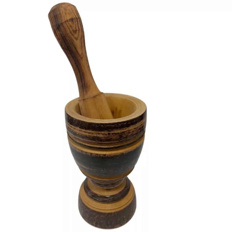 Pilão Grande Almofariz Socador de Alho Temperos de Madeira
