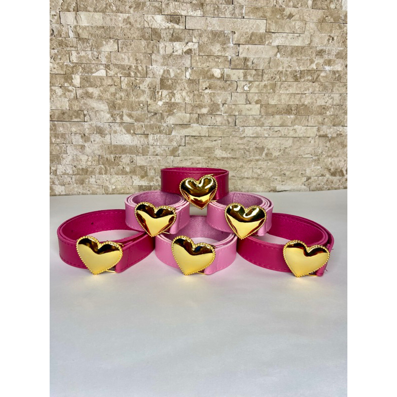 Cinto Kids Infantil de Fivela Coração Dourada Couro Ecológico