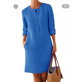 LUKABOUTIKE- VESTIDO  CASUAL LISO MIDI COM BOTÕES MANGA LONGA.