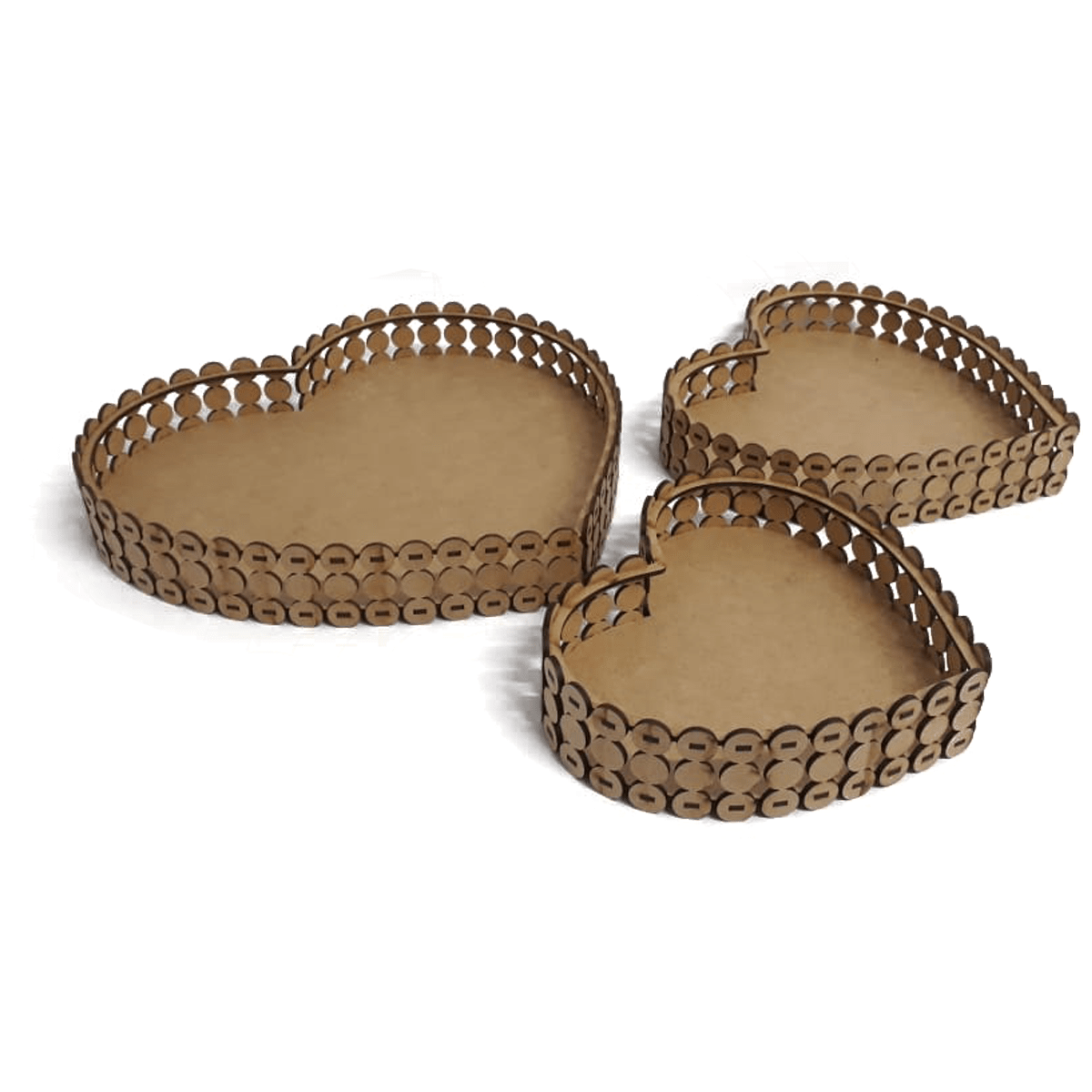 Trio De Bandeja Pérola Coração MDF Cru para o dia dos Namorados
