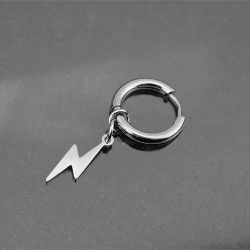 Brinco de pressão argola de raio em aço inox prata preto não escurece antialérgico masculino feminino brincos de moda não prateja