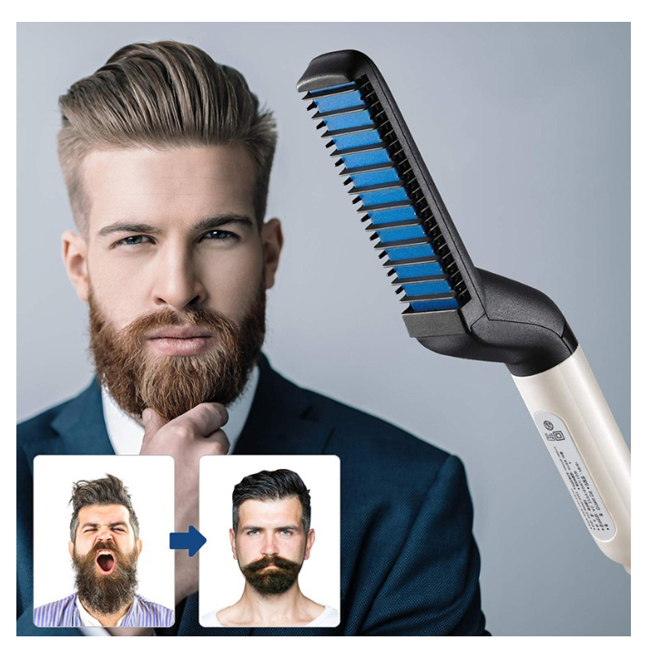 Alisador Barba Cabelo p/ Barbeiro Chapinha Hair Modelling Comb Masculino Alisadora com Pente Modelador 110V/220V Bivolt