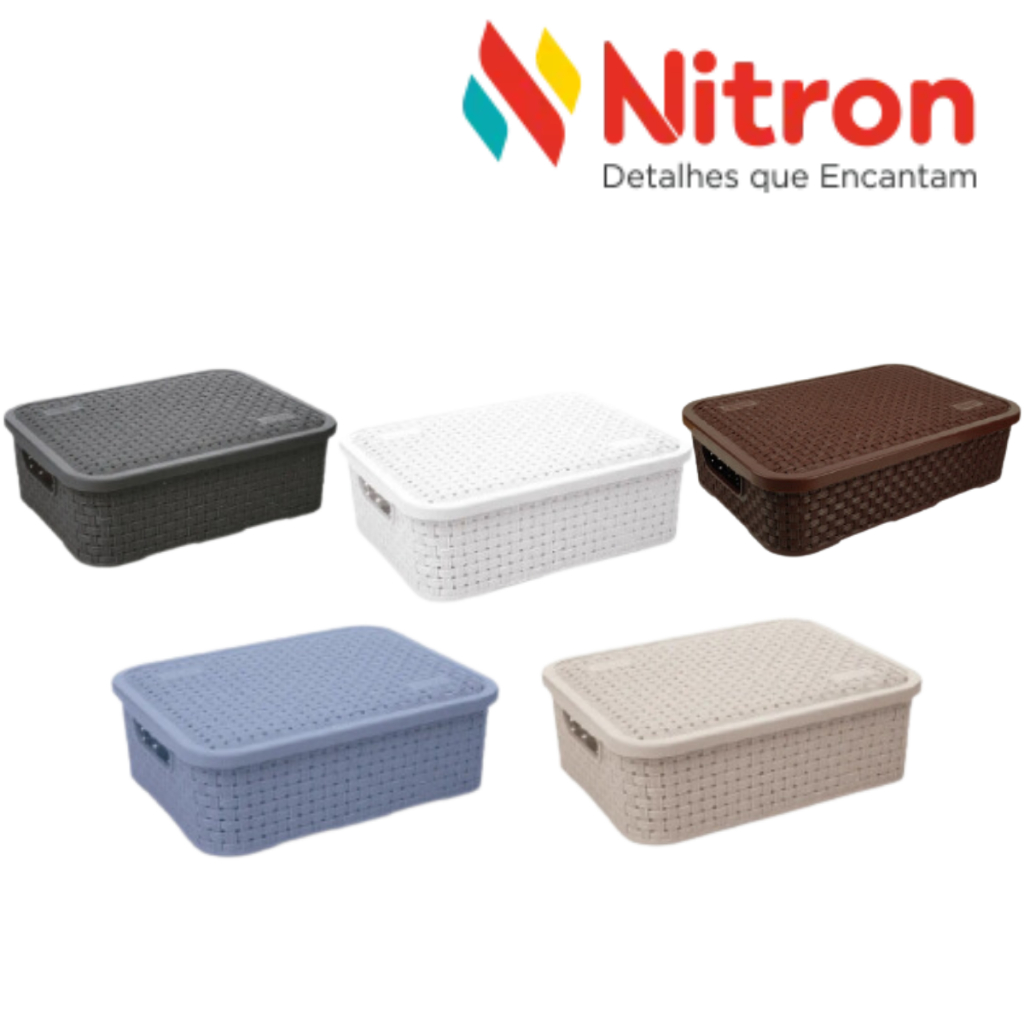 Kit 2 Caixas Organizadora Rattan Baixa Pequena Tampa Nitron em Oferta na Shopee