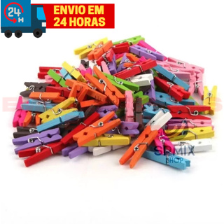 Kit 24 grampinhos prendedor madeira colorido para memory board em Oferta na Shopee