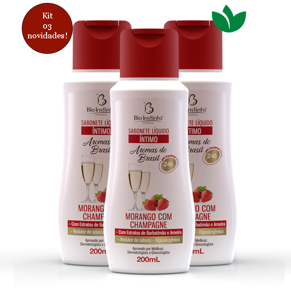 Kit 03 Sabonete Íntimo Aromas Brasil MORANGO COM CHAMPAGNE Bio Instinto em Oferta na Shopee