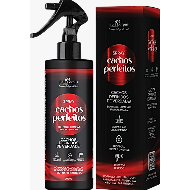Spray Cachos Perfeitos 200ml - Bell Corpus  Cosméticos