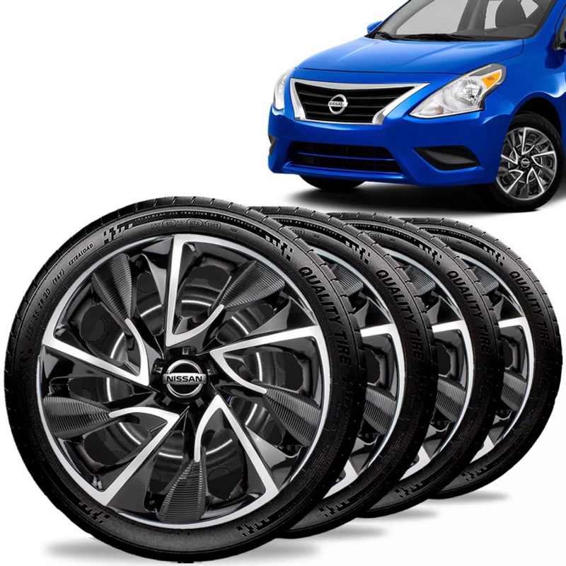 Jogo Kit 4 Calota Ds4 Aro 15 Preta/Prata Nissan Versa Sentra Esportiva