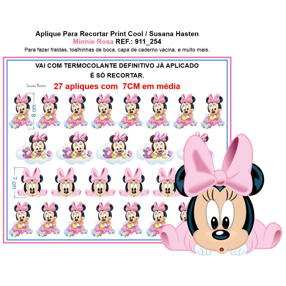 Apliques Termocolante De Tecido Patche Para Roupas Minnie Baby Rosa Turma Da Mônica Magali