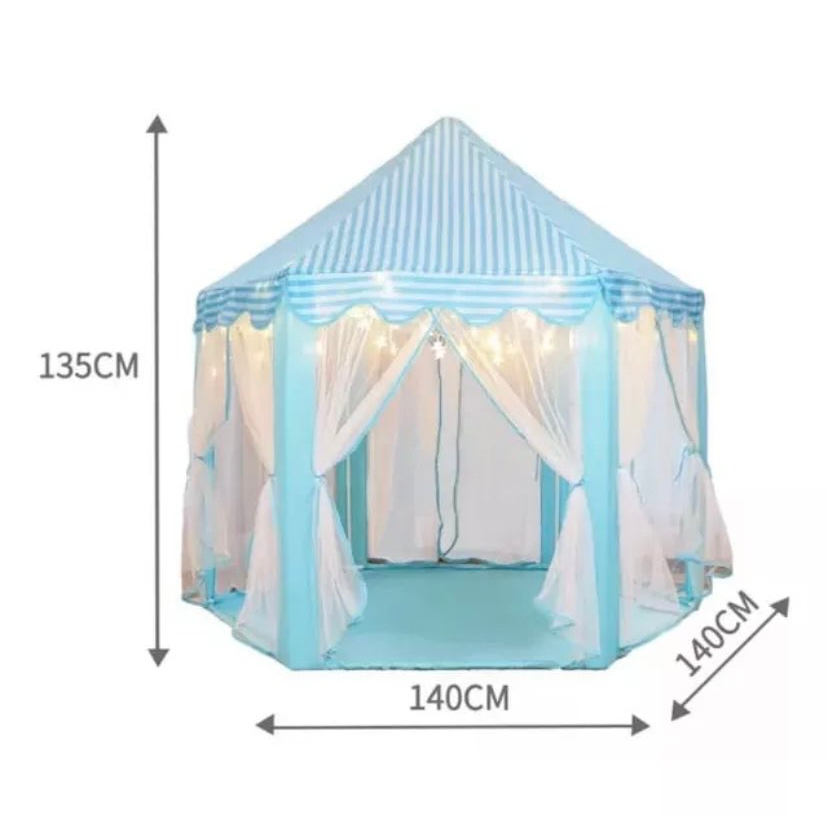 Tenda Barraca Azul Toca Cabana Infantil Menino +Fio Led Formato Estrela+ Bola Colorida Led Presente