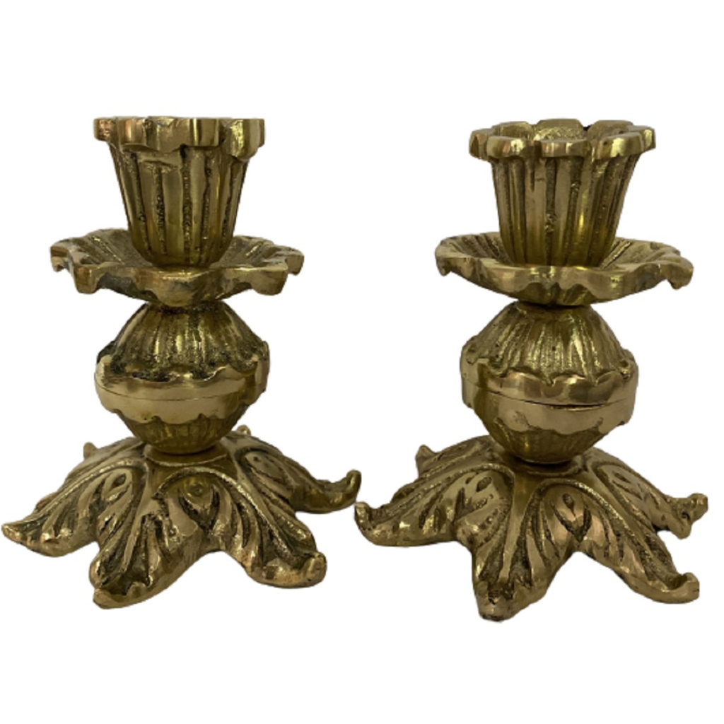 Castiçal 1 Vela 9 Cm Bronze Trabalhado Jantar Igrejas 2 Peça
