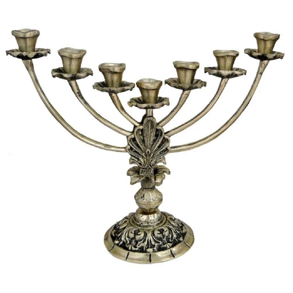 Castiçal 7 Velas Menorah 28 Cm Bronze Decoração Presentes