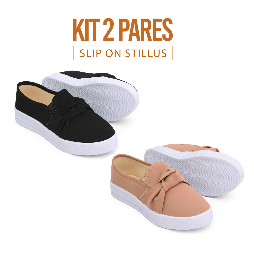 Kit 2 pares Tênis Feminino Casual Iate Slip On Stillus Calce Facil confortável Laço 01 Camurça em Oferta na Shopee