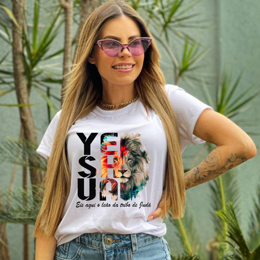 Blusa Feminina Manga Curta Tshirt Camiseta Feminina Yeshua Leão de Judá