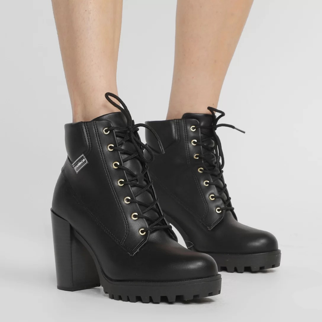 Bota Coturno Cano Curto Moleca Salto Bloco Tratorada Feminina