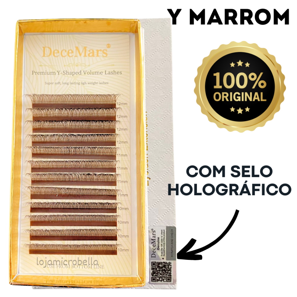 Cílios Y Marrom Decemars Original com Selo Volume Brasileiro Alongamento Tamanhos Mix e Individuais YY Extensão De Cilios Extensao.