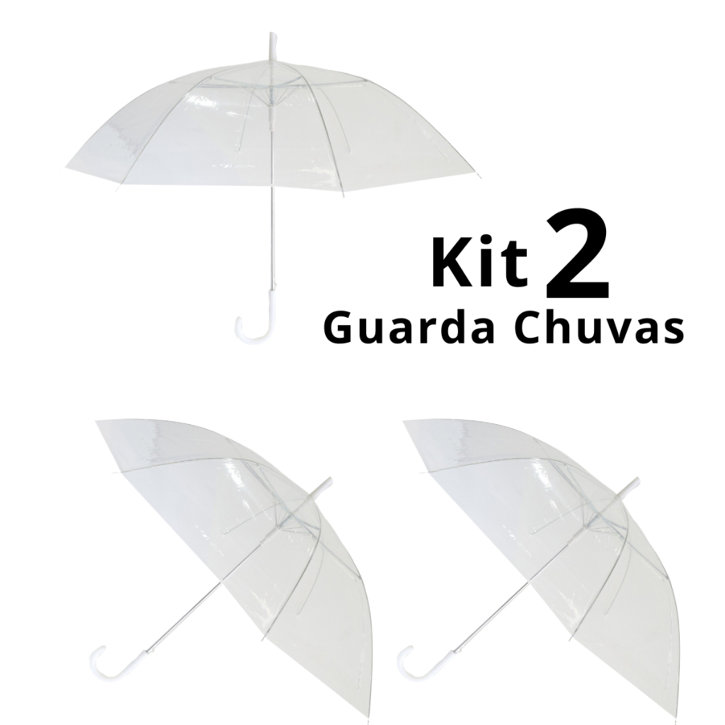 KIT 02 Guarda Chuvas Transparentes | Sombrinha | Resistente | Bengala | Automático em Oferta na Shopee