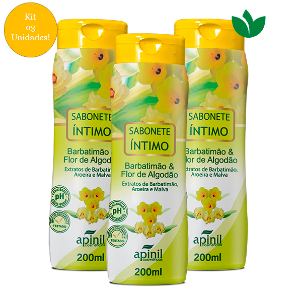 Kit 03 Sabonete Feminimo Íntimo BARBATIMÃO & FLOR DE ALGODÃO Apinil Cosméticos
