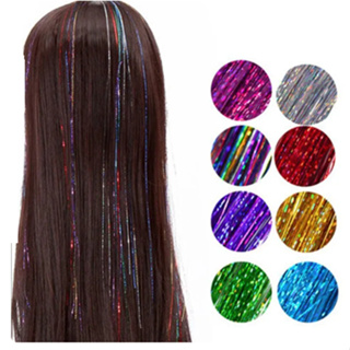 Fios de Cabelo Coloridos Brilhosos Sintético Holográficos em Oferta na Shopee