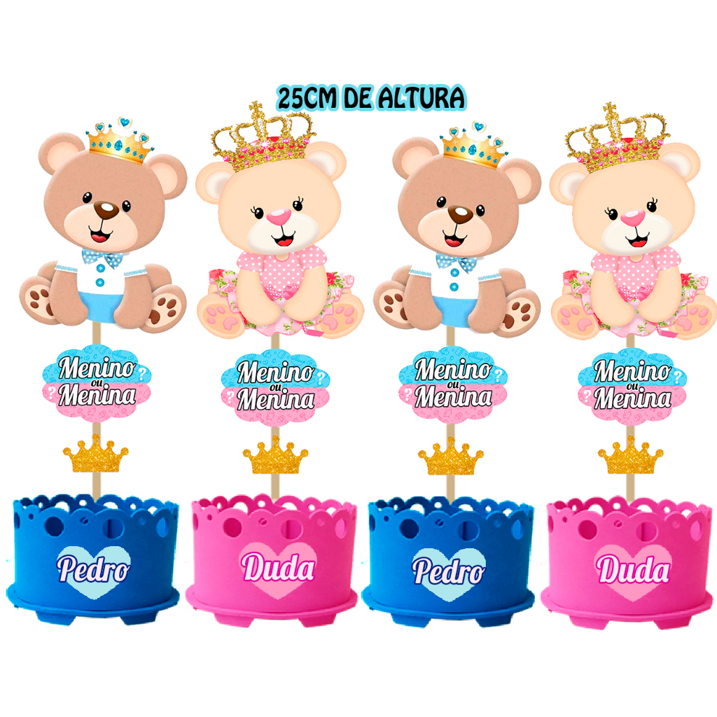 06 Enfeites Cha Revelacao Ursinho Principe Ursinha Princesa Menina Ou Menino