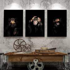 Quadros Decorativo 3 peças 60x40 Mosaico Mdf Alta Resolução Full HD gorila orangotango macaco chimpanzé animal expressão moderno para sala quarto