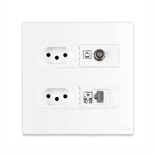 Conjunto 4x4 2 Tomada 10a + 1 Rj45 + Coaxial Tv Apoio Lisse