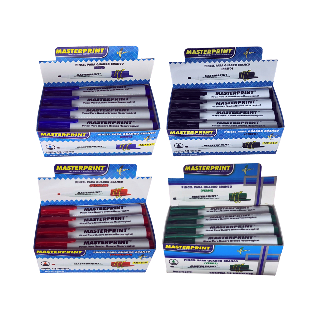 Caixa 12 unidades Pincel marcador para quadro branco pincel caneta escolar escritório recarregável verde azul preto vermelho em Oferta na Shopee