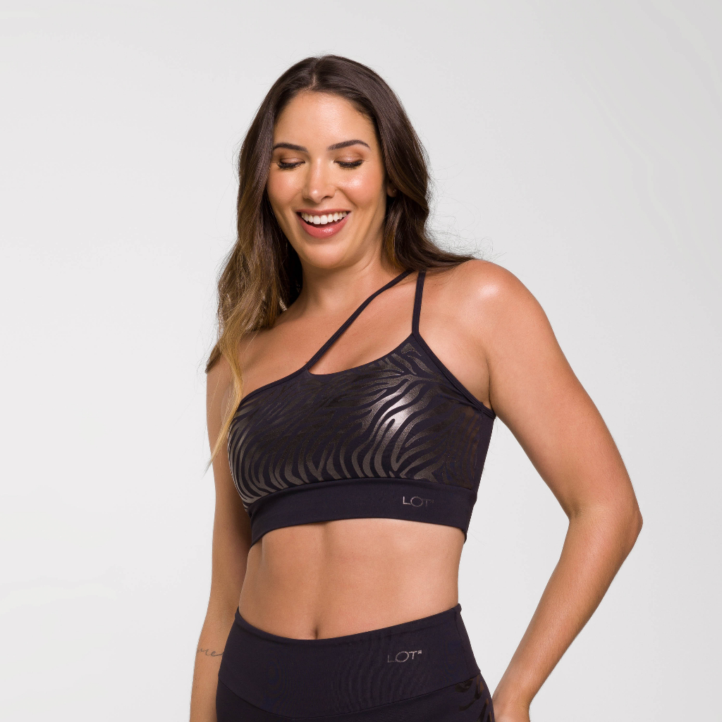 Top Fitness Feminino para Academia Top Feminino Estampado Poliamida Preto Zebra