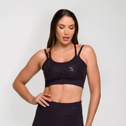 Top Fitness Feminino Academia Estampado Top Poliamida Feminino Preto para Treinar e Malhar Oncinha