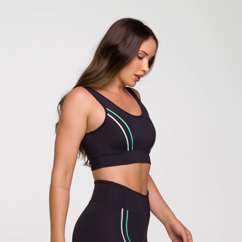Top Fitness Feminino Academia Estampado Adrenaline Top Poliamida Feminino Preto para Treinar Malhar
