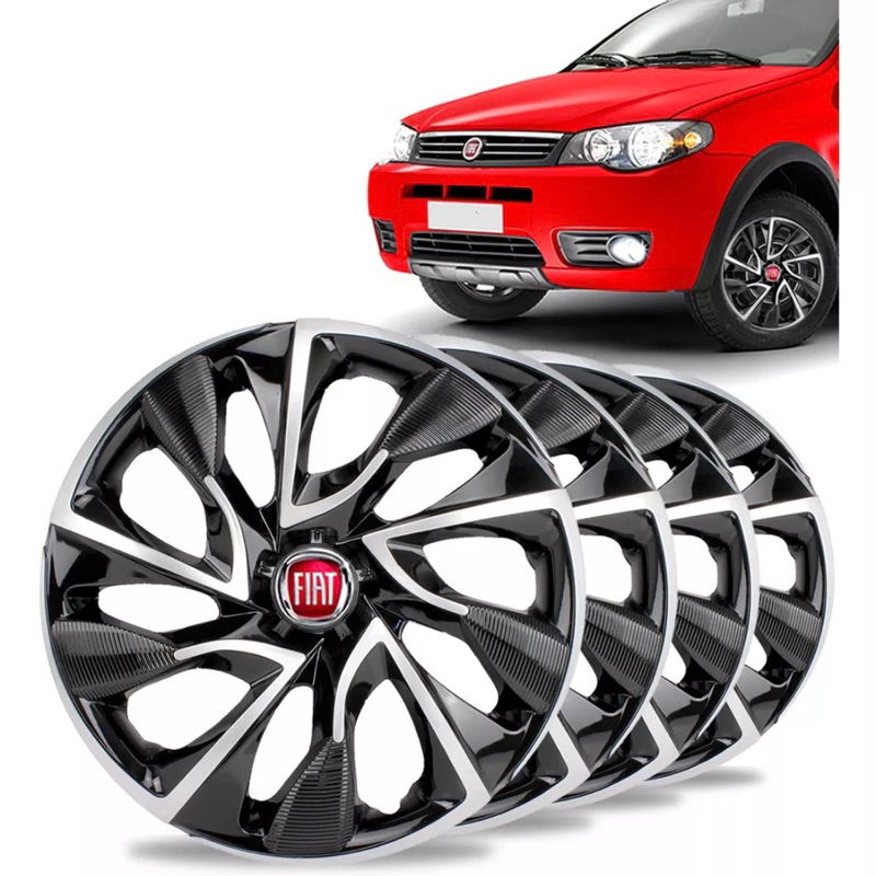 Jogo Kit 4 Calota Esportiva Ds4 Aro 15 Preta/Prata Fiat Palio Uno Strada Argo Mobi