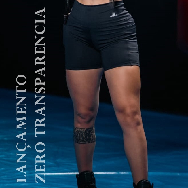 Short Fitness Academia Com Bolso e Cós Alto Zero Transparência Power Poliamida