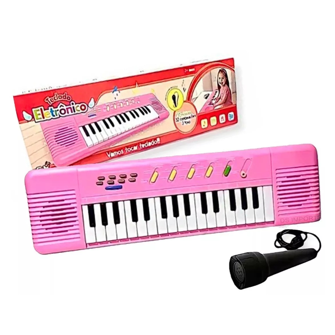 Piano Teclado Brinquedo Infantil Microfone Educativo Musical(ROSA)