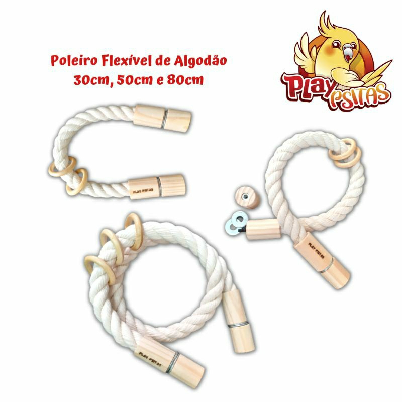 Poleiro Flexível com corda de algodão para gaiola/viveiro. Ideal para calopsitas, agapornis, aves de pequeno e médio porte.