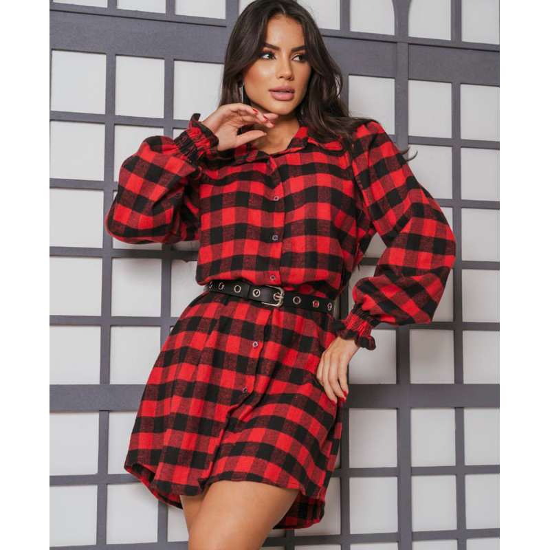 Vestido Chemise Camisão Flanelada Xadrez